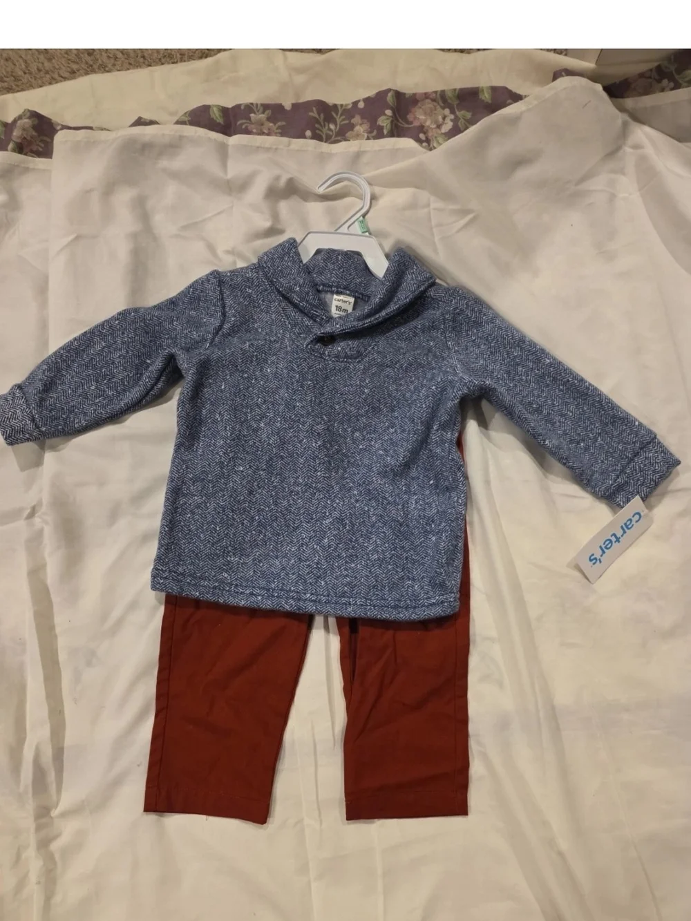 Carter's Heathered Blue Shawl-Collar Knit Top